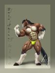  2010 abs anhes anthro biceps bodybuilder brown_eyes bulge equine flexing fur hooves horse huge_muscles male mane muscles nipples pecs pose solo speedo topless underwear vein veins 