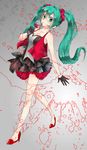  bad_id bad_pixiv_id cup drinking_glass gloves green_eyes green_hair hatsune_miku high_heels highres long_hair pecchii scrunchie shoes solo twintails very_long_hair vocaloid walking wine_glass 