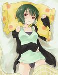  brown_eyes cardigan green_hair highres idolmaster idolmaster_(classic) lying mole mole_under_mouth monmon otonashi_kotori panties short_hair solo sweat tank_top underwear 