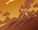  2girls boota cloud darry_adai gimmy kizaki_shin multiple_boys multiple_girls nia_teppelin running sepia simon stuffed_toy tengen_toppa_gurren_lagann yellow 