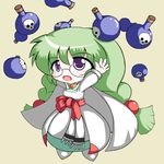  1girl breasts cape chibi dress glasses green_hair long_hair philia_felice purple_eyes tales_of_(series) tales_of_destiny 