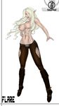  big_breasts blonde_hair blue_eyes boots breasts camel_toe clothing elf female flare hair human leather lipstick long_hair mammal navel nipples not_furry pants plain_background pointy_ears solo toples topless vamptod white_background white_hair 