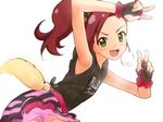  :d armpits blush fingerless_gloves frills gloves green_eyes nyama open_mouth ponytail pretty_(series) pretty_rhythm pretty_rhythm_dear_my_future red_hair shijimi_karin skirt smile solo v 