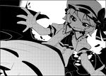  chacha_(tyatya) from_below greyscale looking_down monochrome open_mouth outstretched_arm outstretched_arms remilia_scarlet screentones smile solo spread_arms touhou wings 