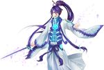  bad_id bad_pixiv_id blue_eyes highres japanese_clothes kamui_gakupo long_hair male_focus musical_note ohse ponytail purple_hair sidelocks solo sword very_long_hair vocaloid weapon 