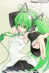  armpits bare_shoulders detached_sleeves fingernails green_eyes hatsune_miku headphones long_hair necktie outstretched_hand parted_lips pleated_skirt skirt solo twintails vocaloid yoshijima_ataru 