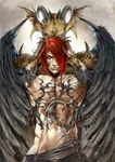  bad_id bad_pixiv_id castlevania castlevania:_curse_of_darkness hair_over_one_eye issac_(castlevania) male_focus monster navel red_hair tattoo wings 