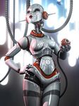  breasts cgi digital female glowing glowing_eyes gynoid joybot lee_davies lee_davis legwear machine mechanical metal metallic orange_eyes robot shiny socket solo stockings wires 