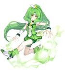  bare_legs bike_shorts bow bowtie boxc20 brooch choker cure_march full_body green green_choker green_eyes green_hair green_neckwear green_shorts green_skirt jewelry long_hair magical_girl midorikawa_nao ponytail precure shoes shorts shorts_under_skirt skirt smile smile_precure! solo tri_tails very_long_hair white_background wind wrist_cuffs 