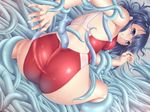  ass bad_id bad_pixiv_id black_hair blue_eyes blue_hair clenched_teeth competition_swimsuit long_hair mochi.f one-piece_swimsuit one_side_up original red_swimsuit scrunchie shiny shiny_clothes solo sweat swimsuit teeth tentacles tentacles_under_clothes twintails 