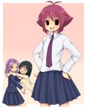  blazer blouse blush cardigan hug jacket kajiki_yumi kanbara_satomi kuromu_(cr0711) multiple_girls necktie pleated_skirt purple_hair red_hair saki short_hair skirt smile touyoko_momoko tsuruga_school_uniform 