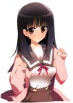  black_hair brown_eyes cardigan dragonmaterial open_cardigan open_clothes sakurada_maon school_uniform serafuku solo tamayura 