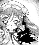  arukime dress greyscale hat long_hair monochrome rozen_maiden silhouette smile solo suiseiseki very_long_hair watering_can 