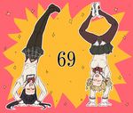  69 akemi_homura black_legwear blonde_hair blush closed_eyes crotch_seam drill_hair handstand long_hair mahou_shoujo_madoka_magica multiple_girls panties panties_under_pantyhose pantyhose school_uniform tomoe_mami torinone underwear upside-down 