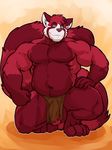  balls belly biceps big_muscles blue_eyes chubby crouching daiquiri fur grisser kneeling loincloth looking_at_viewer male mammal musclegut muscles nude pecs penis pose red_fur red_panda solo white_fur 