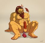  anal anal_penetration balls cum cumshot dildo feather feline hair lion male muscles native_american orgasm penetration penis red_hair sex_toy sidern solo taoren 