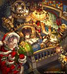  1girl 2010 bed blue_hair book brown_hair closed_eyes dated finger_to_mouth glasses gloves hat mano_(narumi_arata) merry_christmas narumi_arata open_book original plant pointy_ears potted_plant red_gloves santa_costume santa_hat sleeping star window 