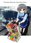  1girl armband candy cup food glasses jewelry matsumoto_azusa red_eyes scarf short_hair snack snacks solo stewardess tessai tetsudou_musume train train_station 
