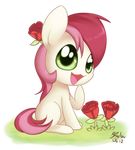 female feral flower friendship_is_magic grass green_eyes hair happy horse mammal multi-colored_hair my_little_pony open_mouth pink_hair pony red_hair rose_(mlp) solar-slash solo two_color_hair two_tone_hair 