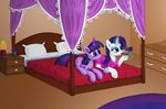  canopy_bed carpet cutie_mark drawer drinking equine female feral flower friendship_is_magic furor1 glass hair horn horse lamp magic mammal multi-colored_hair my_little_pony pillow pony purple_body purple_hair rarity_(mlp) twilight_sparkle_(mlp) unicorn white_body 