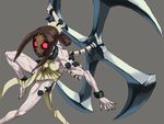  brown_hair flat_chest kuroino_(0kuro8ino6) mask nail painwheel_(skullgirls) pale_skin red_eyes short_hair skullgirls solo veins 