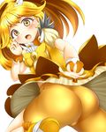  ass big_hair bike_shorts blonde_hair blush bow cameltoe cure_peace hair_flaps hair_ornament highres kise_yayoi long_hair magical_girl open_mouth ponytail precure shorts shorts_under_skirt skirt smile_precure! solo wrist_cuffs yellow yellow_bow yellow_eyes yellow_shorts yellow_skirt yottan 