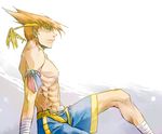  abs adon_(street_fighter) ankle_wrap arm_support arm_wrap armband hand_wraps headband hikage_mono male_focus mongkhon muscle orange_hair shirtless shorts solo spiked_hair street_fighter 