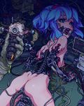  android bdsm blue_eyes blue_hair breasts cable cyborg dental_gag gag gagged gloves green_eyes hairband hoshi_kubi looking_back lowres machine nipples nude object_insertion oekaki open_mouth original ring_gag robot sex_machine small_breasts solo spider_gag 
