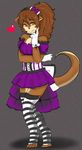  &hearts; &lt;3 amber_eyes ambiguous_gender bow breasts brown brown_eyes brown_fur brown_hair corset crossdressing cute dericreations dress evangeline_bethany_darkewulf female fur gloves grey_background hair headband hindpaw lace legwear looking_at_viewer mammal mustelid otter paws plain_background purple_dress solo stockings unknown_species young 