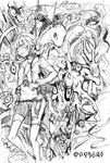  breasts crystal_(pokemon) dragon gen_2_pokemon greyscale holding legendary_pokemon long_sleeves looking_away looking_to_the_side meganium monochrome muku0615 one-eyed pokemon pokemon_(creature) pokemon_(game) pokemon_gsc see-through short_hair sketch small_breasts standing suicune thighhighs twintails unown 