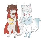  2girl animalization cookie dog food fox hood multiple_girls ruby_rose rwby tail weiss_schnee white_hair 