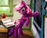  apple book chalk chalkboard cheerilee_(mlp) cherilee cutie_mark equine female feral friendship_is_magic fruit fur green_eyes hair harwick horse inside mammal my_little_pony pink_hair pony purple_fur solo two_tone_hair 