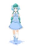  backpack bag bare_shoulders blue_eyes blue_hair frills hat highres kawashiro_nitori key looking_at_viewer meneru short_hair simple_background skirt sleeveless smile socks solo touhou two_side_up 