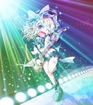  alternate_costume audience belt blonde_hair blush boots bow fang guitar hair_bow hat hat_bow instrument kirisame_marisa midriff one_eye_closed open_fly open_mouth paji plectrum short_hair short_shorts shorts smile solo stage touhou unzipped witch_hat yellow_eyes 