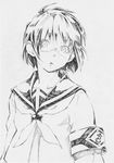  bad_id bad_pixiv_id busou_renkin greyscale monochrome scar school_uniform serafuku solo takeuma tsumura_tokiko upper_body 