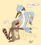  &lt;3 avian bird blue_jay blush cum cum_in_mouth cum_inside cum_on_face dialog dialogue erection feathers fellatio forced forced_oral gay interspecies male mammal mordecai nude oral oral_sex penis plain_background raccoon regular_show resuku rigby sex text 