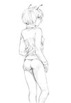  antennae ass bottomless from_behind greyscale highres monochrome short_hair simple_background solo takeuma touhou white_background wriggle_nightbug 