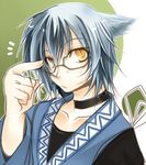  amase_tatsuki animal_ears cat_ears choker collarbone glasses long_sleeves lowres male_focus morichika_rinnosuke silver_hair solo touhou whiskers yellow_eyes 