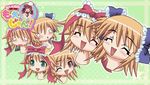  2girls atsumi_ran atsumi_rin bow bowtie chibi deformed frills hair_ornament headdress lowres moeru_mahjong_moejong_(moejan) multiple_girls siblings sisters twins 