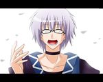  choker closed_eyes collarbone fal_(falketto) male_focus morichika_rinnosuke open_mouth silver_hair solo touhou 