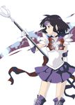  back_bow bishoujo_senshi_sailor_moon black_hair bob_cut boots bow brown_bow choker earrings elbow_gloves gloves hl_(spk) holding holding_spear holding_weapon jewelry knee_boots magical_girl polearm purple_footwear purple_sailor_collar purple_skirt sailor_collar sailor_saturn sailor_senshi_uniform saturn_symbol silence_glaive skirt solo spear staff star star_choker tomoe_hotaru weapon white_gloves 