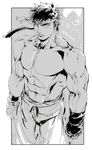  greyscale highres male_focus monochrome ryuu_(street_fighter) shirtless solo street_fighter yasuda_akira 