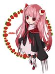  claws copyright_request cream food food_themed_clothes fruit karasuya_yuma long_hair pink_hair red_eyes solo strawberry 
