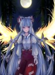  bad_id bad_pixiv_id fiery_wings fire fujiwara_no_mokou long_hair moon nishiura ribbon solo touhou wings 