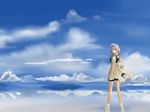  braid cloud day izayoi_sakuya looking_back maid salar_de_uyuni salt_flats shaku_moto short_hair silver_hair sky solo touhou twin_braids 