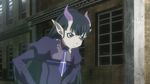  angry black_hair blassreiter blue_eyes elea flat_chest horns long_hair necktie pointy_ears screencap solo 