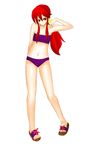  bad_anatomy bad_id bad_pixiv_id bikini kotohime red_eyes red_hair sidelocks simple_background solo swimsuit touhou touhou_(pc-98) 
