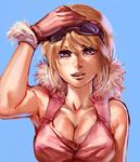  bare_shoulders blonde_hair bow_(bhp) breasts cleavage gloves large_breasts mole mole_under_eye original purple_eyes solo sunglasses 