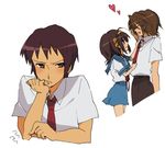  2boys jealous kita_high_school_uniform koizumi_itsuki kyon multiple_boys necktie necktie_grab neckwear_grab school_uniform suzumiya_haruhi suzumiya_haruhi_no_yuuutsu tashimo 