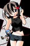  hair_ornament headphones kei_(fortune) lyrical_nanoha mahou_shoujo_lyrical_nanoha mahou_shoujo_lyrical_nanoha_a's minigirl multiple_girls reinforce_zwei short_shorts shorts x_hair_ornament yagami_hayate 